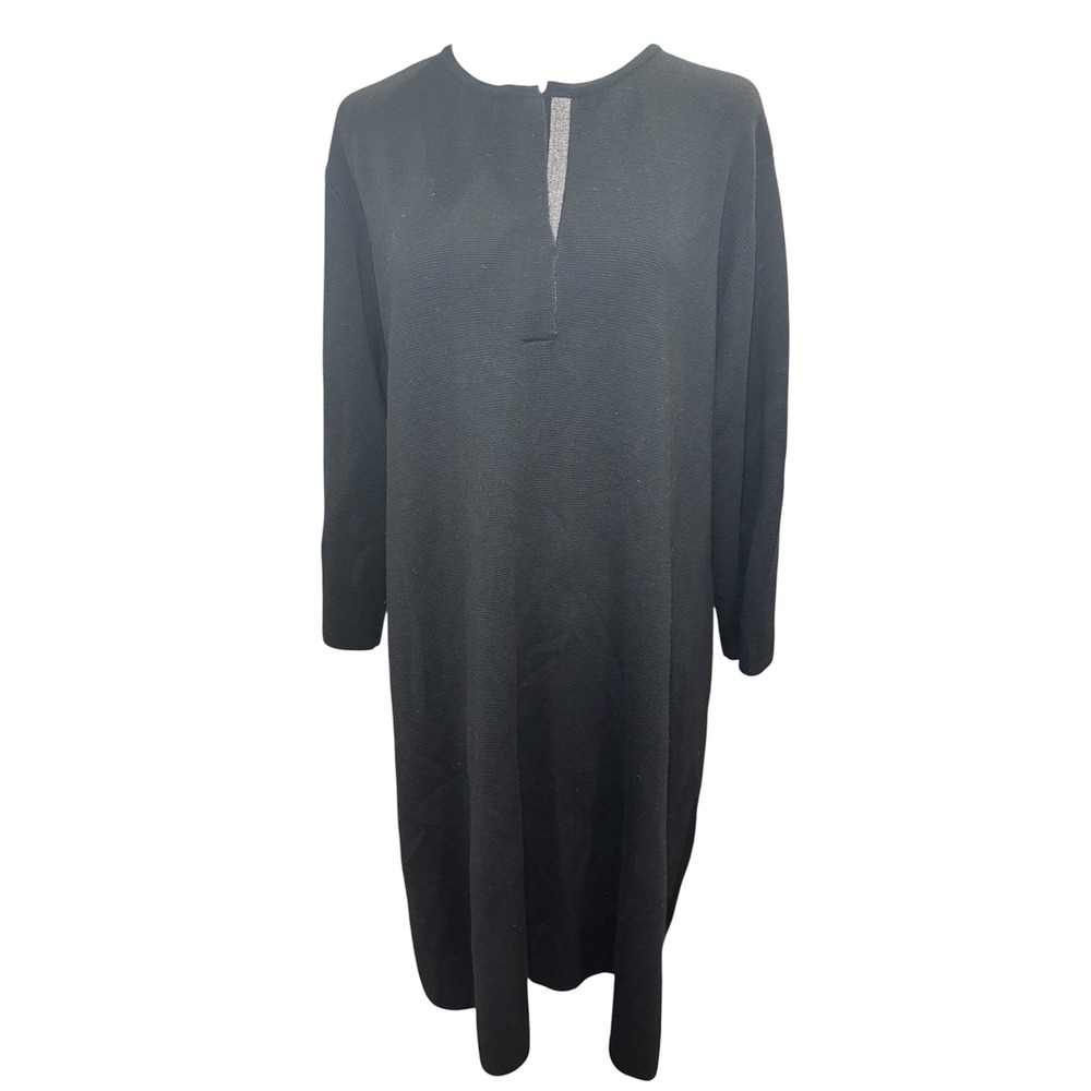 Fabiana Filippi Wool Dress XXL Black Merino Long Sleeve Italy - Picture 3 of 11